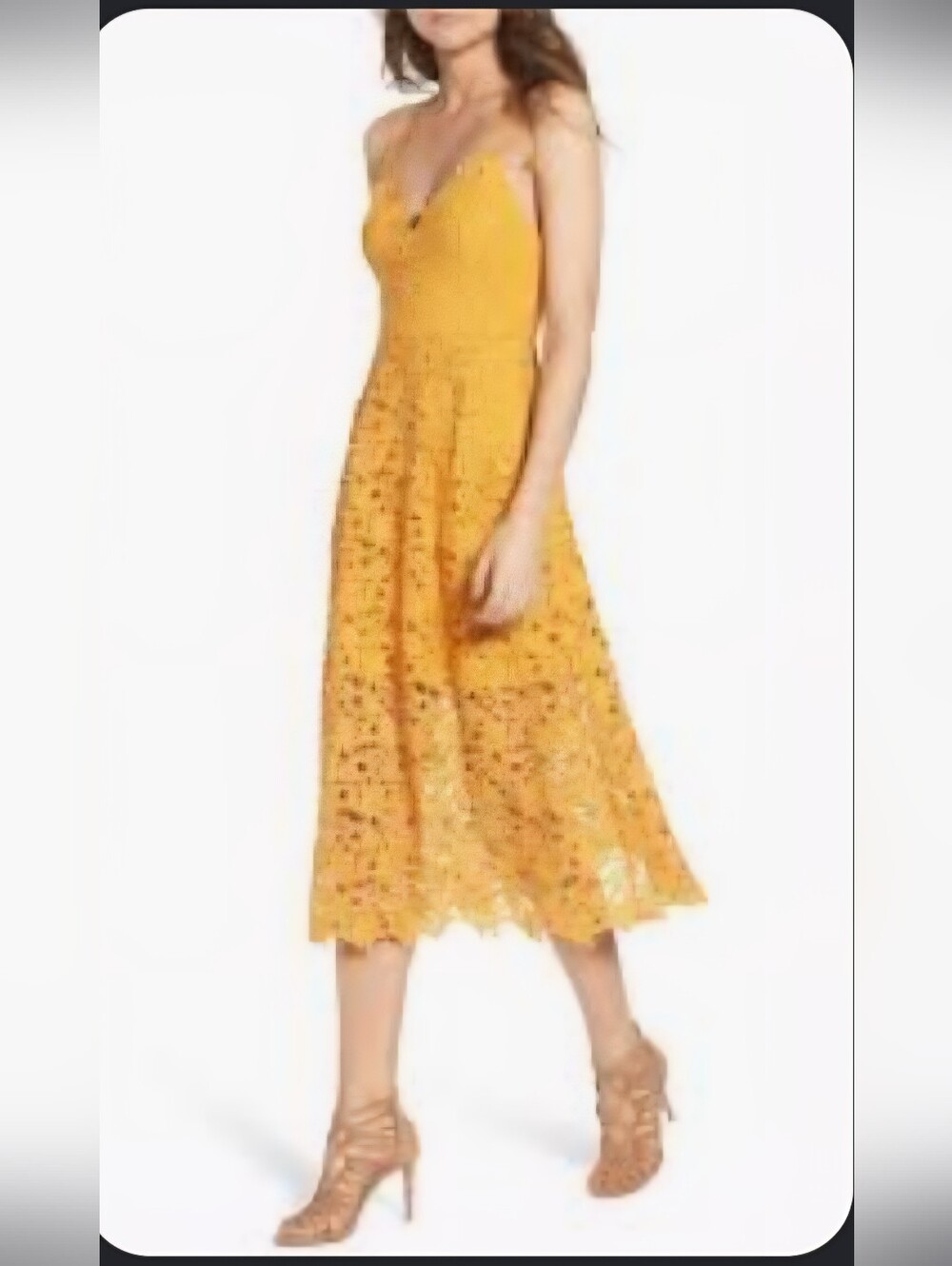 ASTR Yellow Lace Midi Dress w/ Scalloped Hem | Sz L | Like New